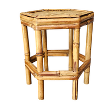 Load image into Gallery viewer, Tabouret - Support pour plante vintage en bambou, années 1970
