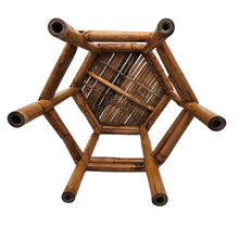 Load image into Gallery viewer, Tabouret - Support pour plante vintage en bambou, années 1970