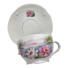 Load image into Gallery viewer, Art Nouveau porcelain cups and saucers decorated with water lilies