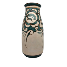 Afbeelding in Gallery-weergave laden, Vase Art déco en grès, décor fleurs turquoises, années 1920-1930