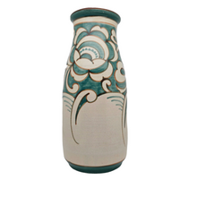 Afbeelding in Gallery-weergave laden, Vase Art déco en grès, décor fleurs turquoises, années 1920-1930