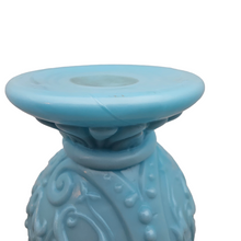 Load image into Gallery viewer, Portieux Vallerysthal 19th century. Turquoise opaline glass vase with ram heads and arabesques