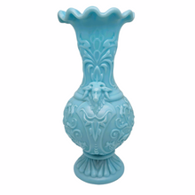 Load image into Gallery viewer, Portieux Vallerysthal 19th century. Turquoise opaline glass vase with ram heads and arabesques