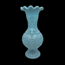 Load image into Gallery viewer, Portieux Vallerysthal 19th century. Turquoise opaline glass vase with ram heads and arabesques