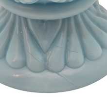 Load image into Gallery viewer, Portieux Vallerysthal 19th century. Turquoise opaline glass vase with ram heads and arabesques