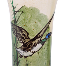 Load image into Gallery viewer, JEM (école Legras), paire de vases Art nouveau en verre émaillée Canards en vol, 1920-1940