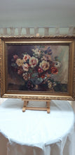 Load image into Gallery viewer, Huile sur panneau signée : Bouquet de roses romantiques Le charme des violettes - Brocante en ligne