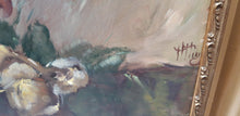 Load image into Gallery viewer, Huile sur panneau signée : Bouquet de roses romantiques Le charme des violettes - Brocante en ligne
