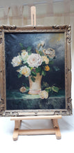 Charger l'image dans la galerie, Huile sur toile : Bouquet de roses jaunes Le charme des violettes - Brocante en ligne