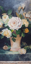 Charger l'image dans la galerie, Huile sur toile : Bouquet de roses jaunes Le charme des violettes - Brocante en ligne