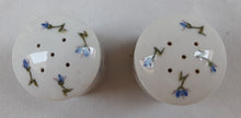 Charger l'image dans la galerie, Ensemble sel et poivre vintage en porcelaine blanche à petites fleurs bleues Le charme des violettes - Brocante en ligne