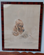 Charger l'image dans la galerie, Marie-Antoinette de Borchgrave d'Altena. Dessin original : le cocker et le lièvre. Le charme des violettes - Brocante en ligne