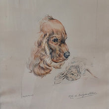Charger l'image dans la galerie, Marie-Antoinette de Borchgrave d'Altena. Dessin original : le cocker et le lièvre. Le charme des violettes - Brocante en ligne