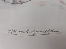Charger l'image dans la galerie, Marie-Antoinette de Borchgrave d'Altena. Dessin original : le cocker et le lièvre. Le charme des violettes - Brocante en ligne
