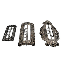 Load image into Gallery viewer, Set of 3 silver metal belt buckles, late 19th century, early 20th century