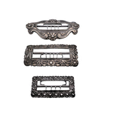Load image into Gallery viewer, Set of 3 silver metal belt buckles, late 19th century, early 20th century