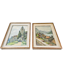 Load image into Gallery viewer, Markovitch Nicolas (Marc), duo de lithographies d&#39;aquarelles de Morcote et Gandria au Lac de Lugano, éditées par Stehli Frères Zurich, années 1930-1940
