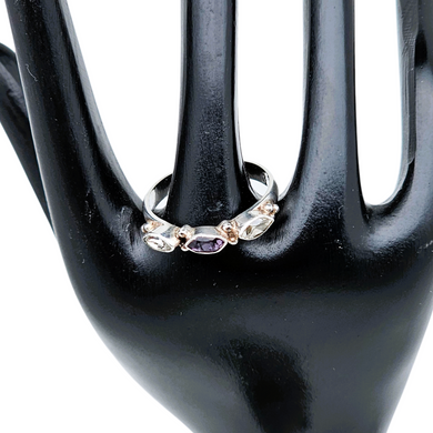 Bague artisanale indienne vintage en argent sertie de pierres taillées, années 1980-2000 Le Charme des Violettes - Brocante en ligne