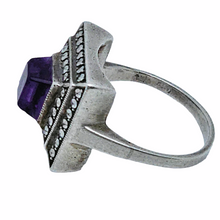 Load image into Gallery viewer, Old Art Deco ring in 835 silver set with an amethyst and 48 marcasites
