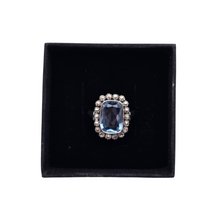 Load image into Gallery viewer, Old Art Deco ring in 835 silver set with an emerald-cut light blue spinel surrounded by 18 marcasites
