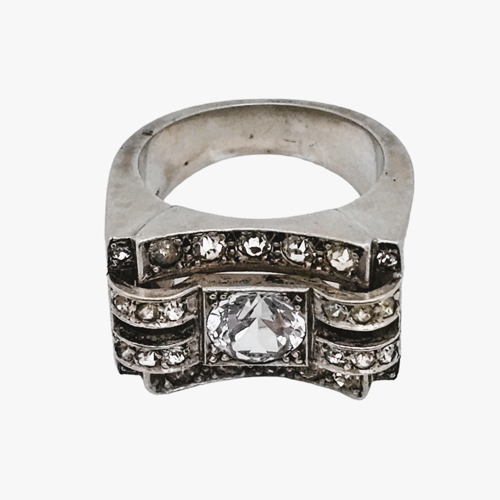 Bague Art Déco Or Rose 18k Avec Spinelle Bleu Synthétique - Taille 53 - Années 1950