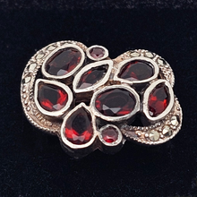 Load image into Gallery viewer, Old Art Deco ring in 925 silver set with 9 garnets and 11 marcasites, Polish hallmark
