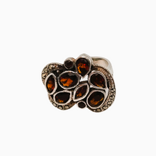 Load image into Gallery viewer, Old Art Deco ring in 925 silver set with 9 garnets and 11 marcasites, Polish hallmark
