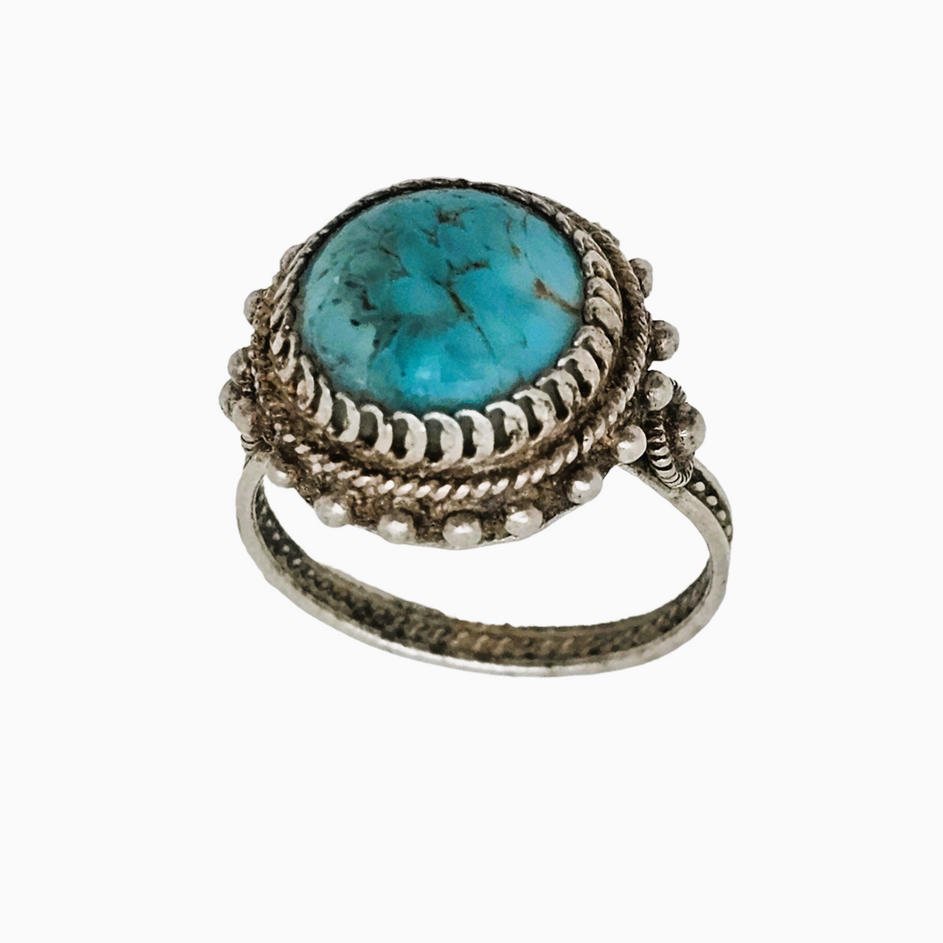 Old Art Deco silver ring set with a turquoise