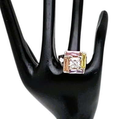 Bague vintage en argent 925 sertie de cristaux colorés, années 1980 Le Charme des Violettes - Brocante en ligne
