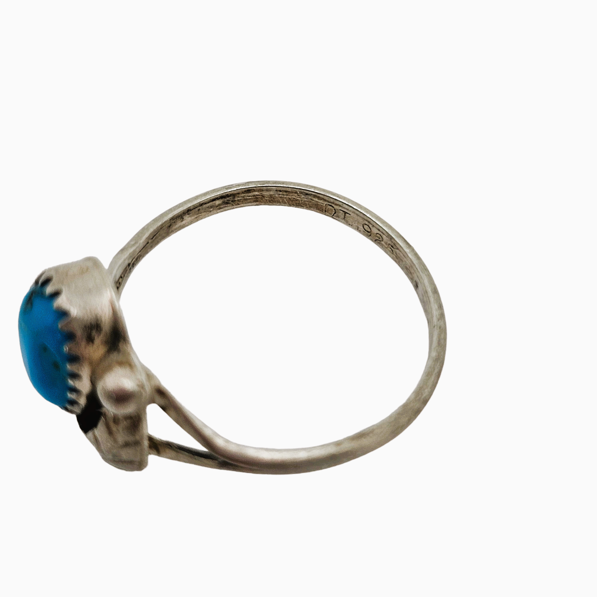 BAGUE RECTANGLE GRISE argent massif 925 pierre bleu saphir turquoise T 49 navajo EUR 18,00 - FR