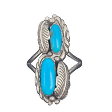Load image into Gallery viewer, Old Native American ring in 925 silver set with 2 turquoises
