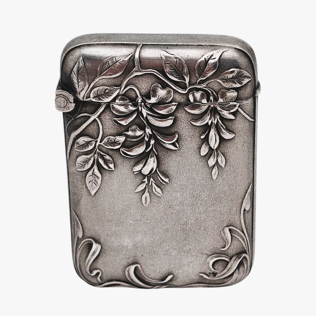 Boîte à allumettes Art nouveau en argent 800, intérieur en vermeil, vers 1900