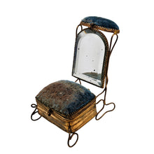 Load image into Gallery viewer, Boîte à bijoux porte-montre en forme de chaise – miroir biseauté et velours bleu, fin XIXe Le Charme des Violettes - Brocante en ligne
