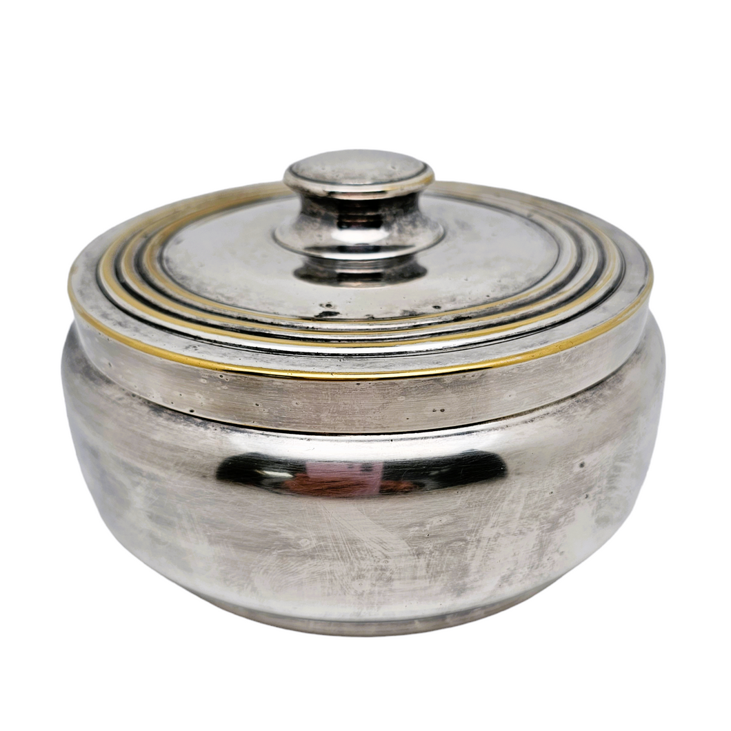 Vintage round candy box in silver metal