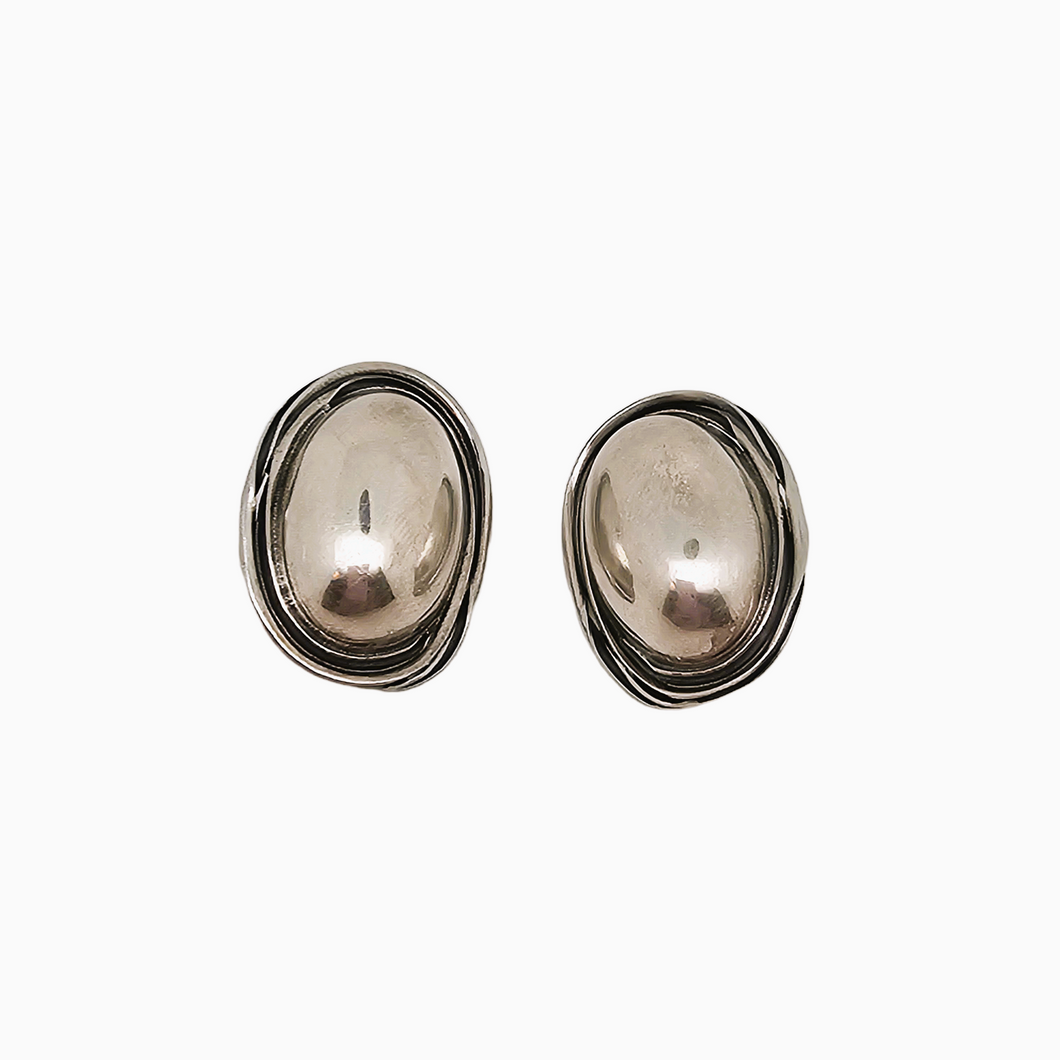 Boucles d'oreilles clips vintage ovales en argent 925 poinçon polonais