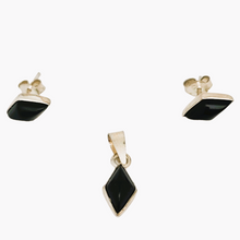 Afbeelding in Gallery-weergave laden, Boucles d&#39;oreilles et pendentif vintage en argent 925 et onyx noir, design scandinave, années 1970
