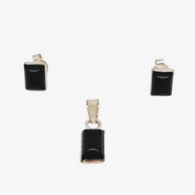 Load image into Gallery viewer, Boucles d&#39;oreilles et pendentif vintage en argent 925 et onyx noir, design scandinave, années 1970
