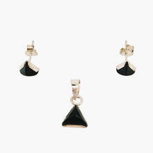 Afbeelding in Gallery-weergave laden, Boucles d&#39;oreilles et pendentif vintage en argent 925 et onyx noir, design scandinave, années 1970
