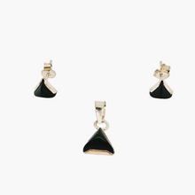 Afbeelding in Gallery-weergave laden, Boucles d&#39;oreilles et pendentif vintage en argent 925 et onyx noir, design scandinave, années 1970
