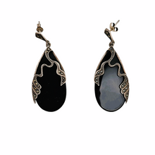 Load image into Gallery viewer, Art Deco drop-shaped earrings in 925 silver, black onyx and marcasites, 1920s-1930s
