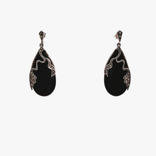 Load image into Gallery viewer, Art Deco drop-shaped earrings in 925 silver, black onyx and marcasites, 1920s-1930s
