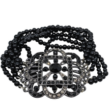 Load image into Gallery viewer, Bracelet manchette d&#39;inspiration Art déco serti de strass noirs et blancs, années 1980
