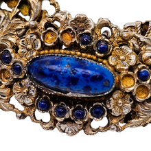 Load image into Gallery viewer, Bracelet en argent doré serti de cabochons en pâte de verre bleu, années 1880-1910
