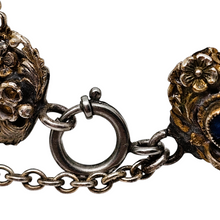 Load image into Gallery viewer, Bracelet en argent doré serti de cabochons en pâte de verre bleu, années 1880-1910
