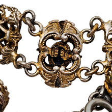 Load image into Gallery viewer, Bracelet en argent doré serti de cabochons en pâte de verre bleu, années 1880-1910
