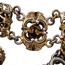 Load image into Gallery viewer, Bracelet en argent doré serti de cabochons en pâte de verre bleu, années 1880-1910
