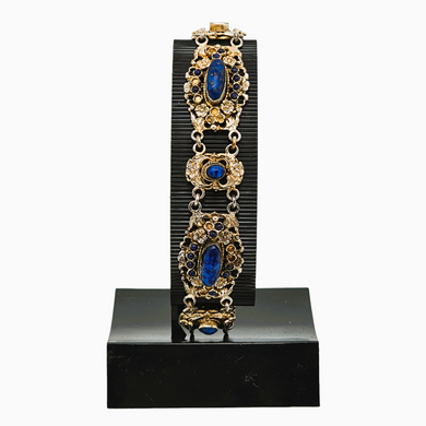 Bracelet en argent doré serti de cabochons en pâte de verre bleu, années 1880-1910 Le Charme des Violettes - Brocante en ligne