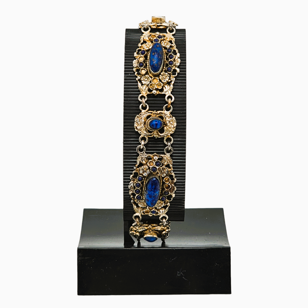 Bracelet en argent doré serti de cabochons en pâte de verre bleu, années 1880-1910 Le Charme des Violettes - Brocante en ligne