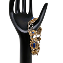 Load image into Gallery viewer, Bracelet en argent doré serti de cabochons en pâte de verre bleu, années 1880-1910

