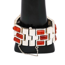 Charger l&#39;image dans la galerie, Bracelet manchette design vintage en argent serti de jaspe rouge
